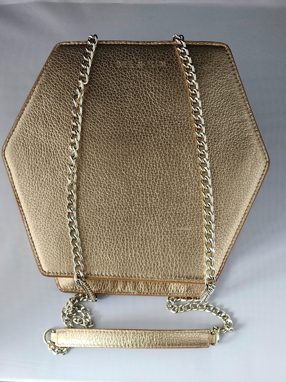 Metallic Gold Hexagon Crossbody Bag with Chain Strap